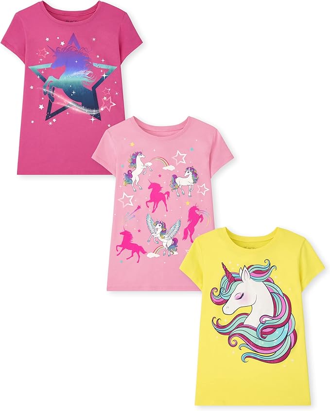 Atlantic Favorites Girls' Unicorn Short Sleeve Graphic T-Shirts, Multipack 9881