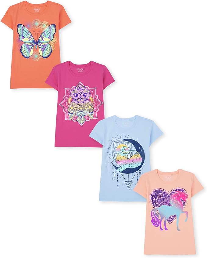 Atlantic Favorites Girls' Animal Short Sleeve Graphic T-Shirts, Multipack 5759