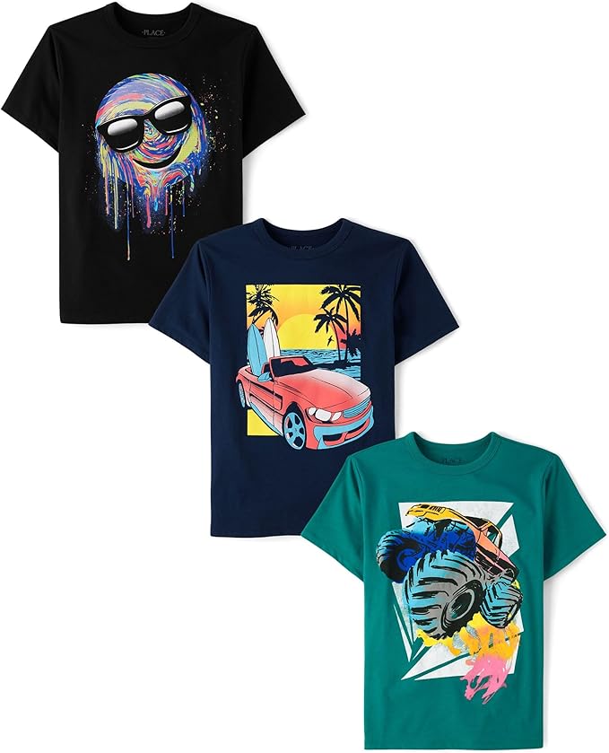 Atlantic Favorites Boys' Vehicle Short Sleeve Graphic T-Shirts, Multipack 1028