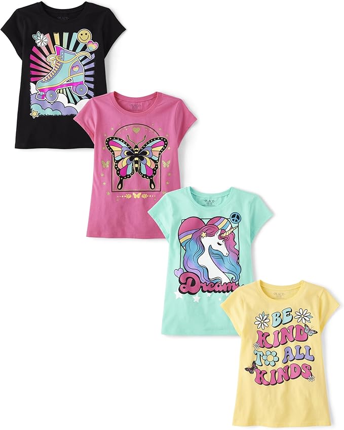 Atlantic Favorites Girls' Kindness, Love, Equality Short Sleeve Graphic T-Shirts,multipacks 6351