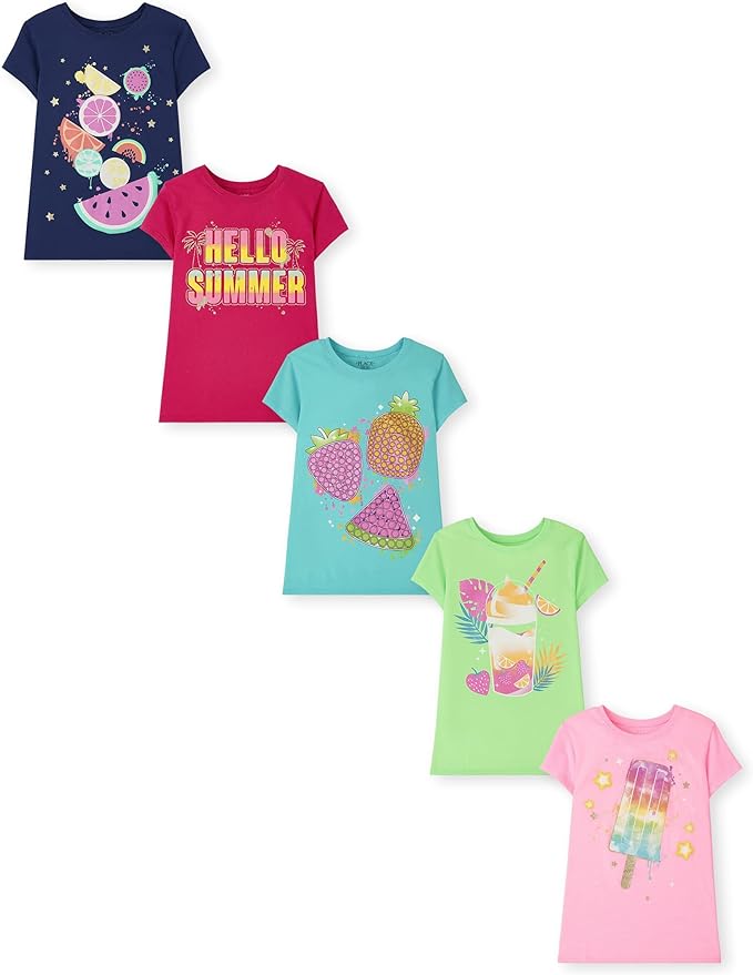Atlantic Favorites Girls' Assorted Everyday Short Sleeve Graphic T-Shirts,multipacks 2260
