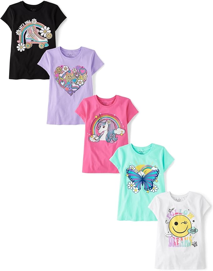 Atlantic Favorites Girls' Assorted Everyday Short Sleeve Graphic T-Shirts,multipacks 7032