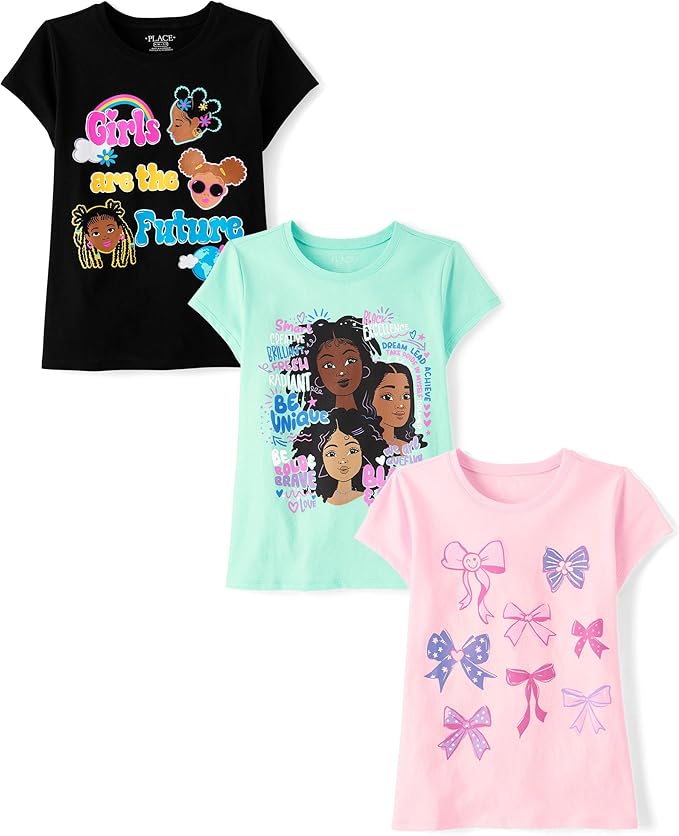 Atlantic Favorites Girls' Assorted Everyday Short Sleeve Graphic T-Shirts,multipacks 7627