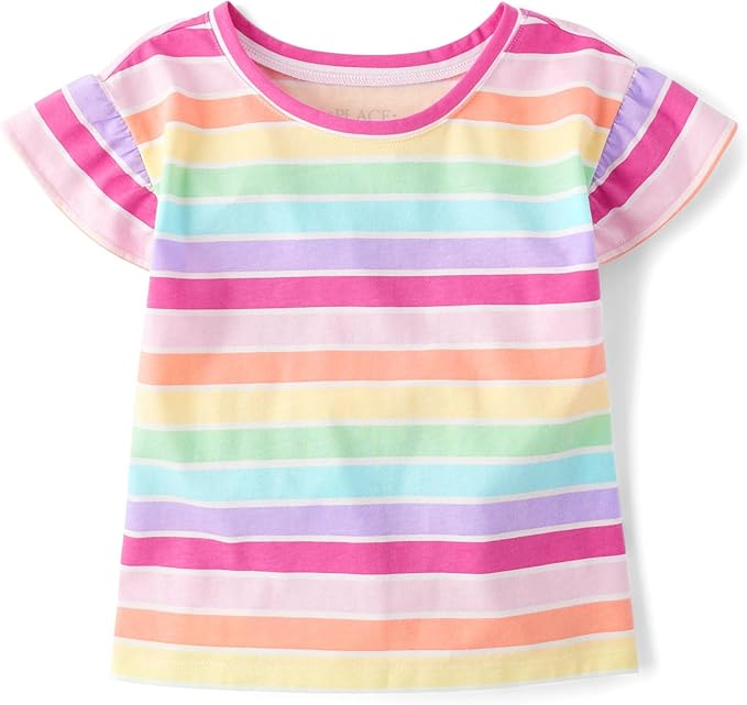 Atlantic Favorites Girls' Short Sleeve Ruffle Print Top 1043