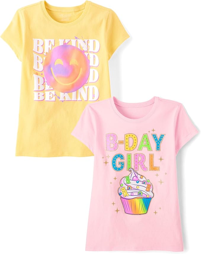 Atlantic Favorites Girls' Assorted Everyday Short Sleeve Graphic T-Shirts,multipacks 2239