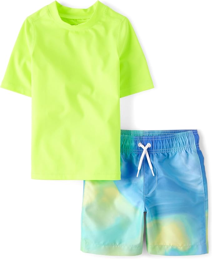 Atlantic Favorites Boys' Short Sleeve Rash Guard and Swim Trunk 2-Piece Set 8138