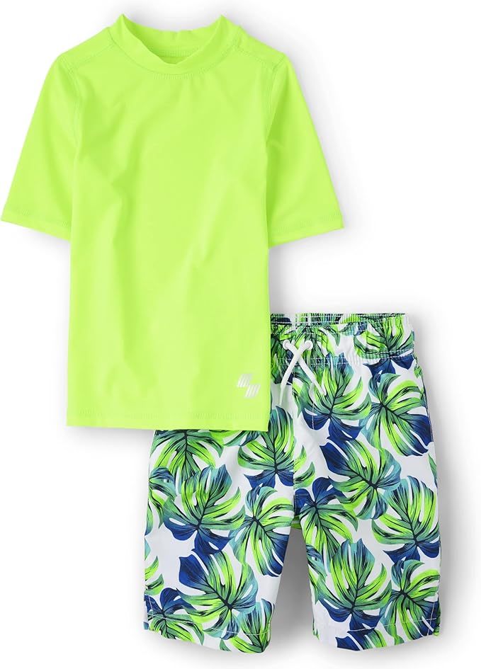 Atlantic Favorites Boys' Short Sleeve Rash Guard and Swim Trunk 2-Piece Set 1670