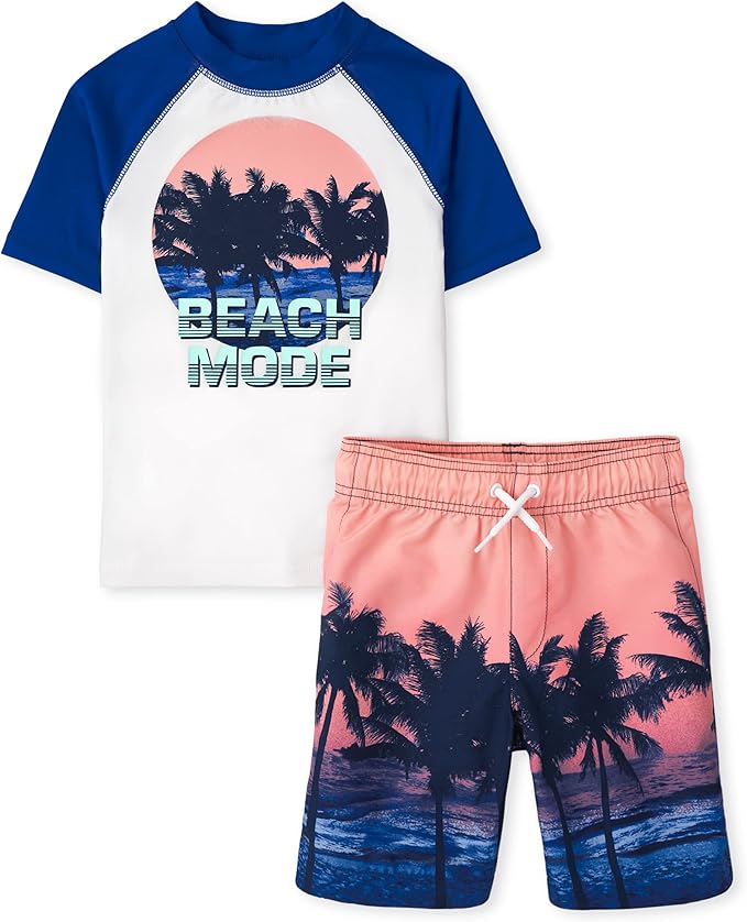 Atlantic Favorites Boys' Short Sleeve Rash Guard and Swim Trunk 2-Piece Set 5065