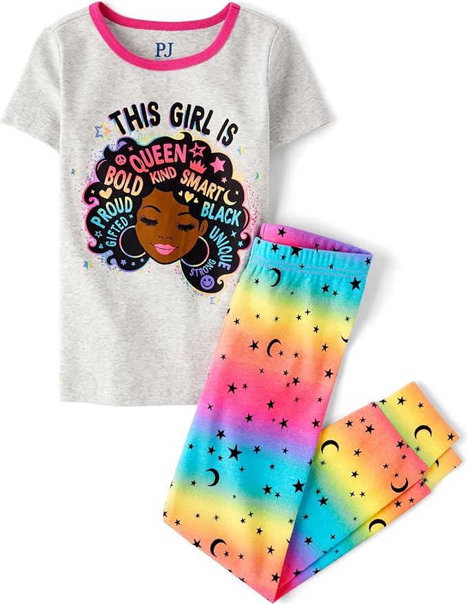 Atlantic Favorites Girls' 100% Cotton Short Sleeve Top and Pants,2 Piece Pajama Set 6100