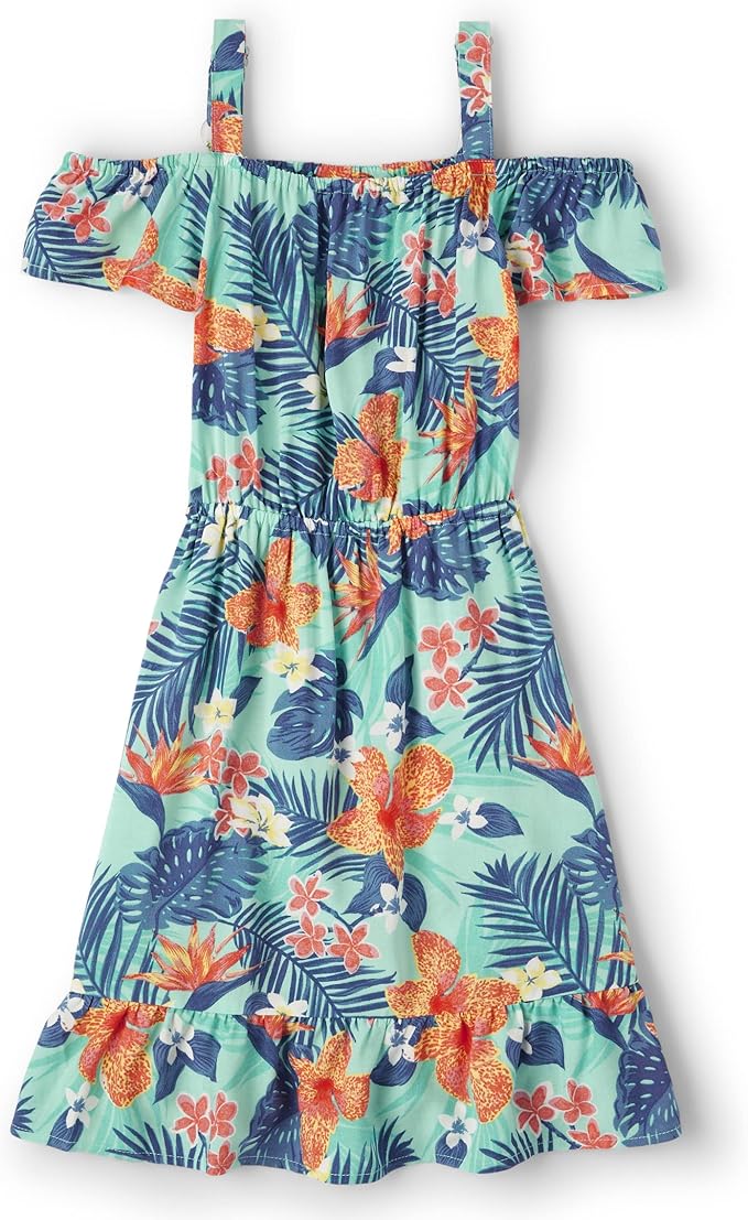 Atlantic Favorites Unisex Child Matching Family Tropical Off Shoulder Short Sleeve Dress 5974