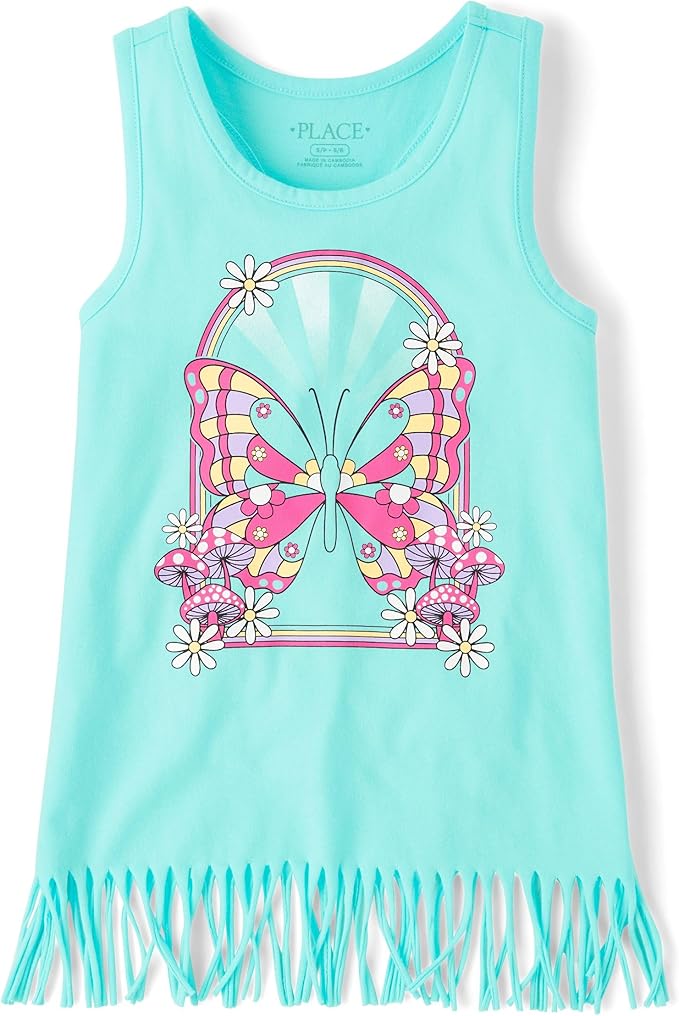 Atlantic Favorites Girls' Graphic Fringe Tank Tops 6788