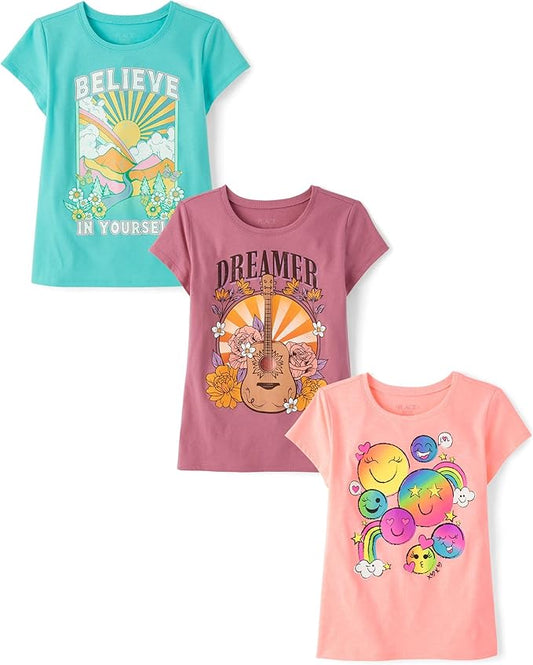 Atlantic Favorites Girls' Assorted Everyday Short Sleeve Graphic T-Shirts,multipacks 7476