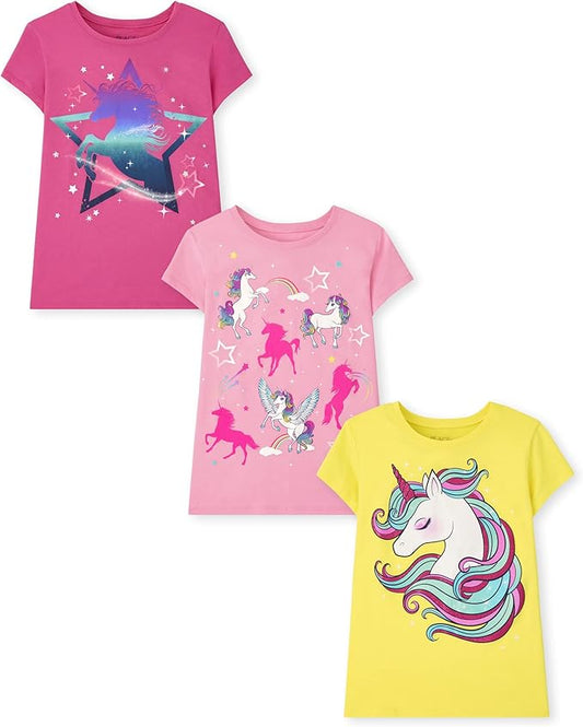Atlantic Favorites Girls' Unicorn Short Sleeve Graphic T-Shirts, Multipack 9881