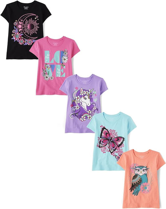 Atlantic Favorites Girls' Animal Short Sleeve Graphic T-Shirts, Multipack 7838