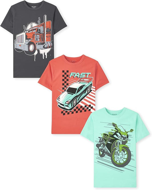 Atlantic Favorites Boys' Vehicle Short Sleeve Graphic T-Shirts, Multipack 9962
