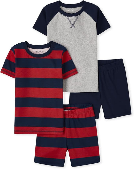 Atlantic Favorites Boys Sleeve Top and Shorts Snug Fit 100% Cotton 2 Piece Pajama Set 1240