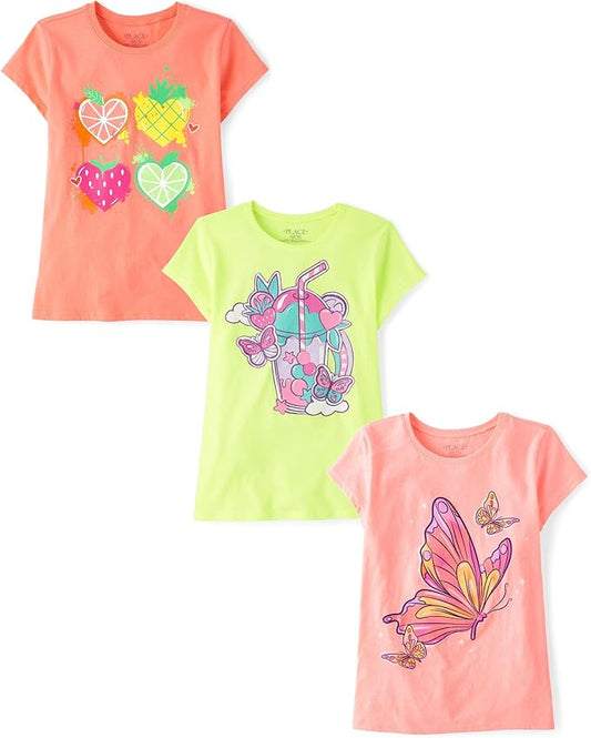 Atlantic Favorites Girls' Assorted Everyday Short Sleeve Graphic T-Shirts,multipacks 8448