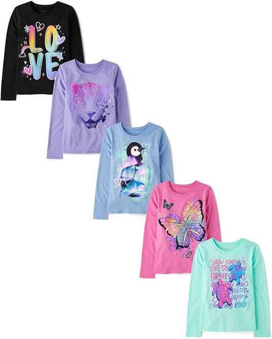 Atlantic Favorites Girls' Animal Long Sleeve Graphic T-Shirts,multipacks 7994