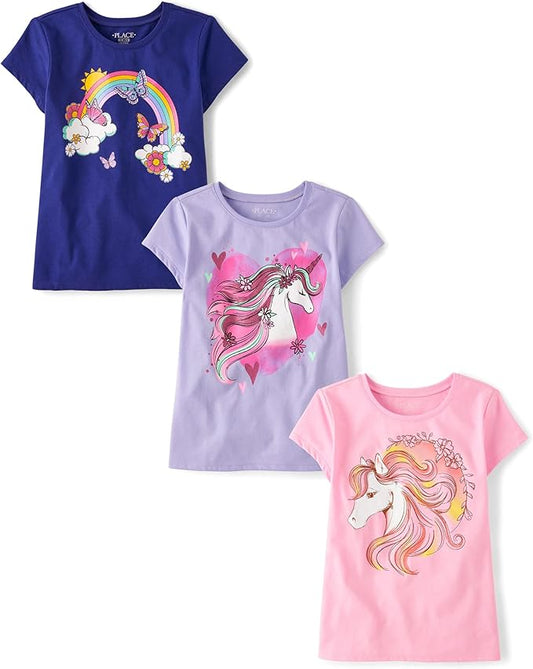 Atlantic Favorites Girls' Butterfly Short Sleeve Graphic T-Shirts, Multipack 7777