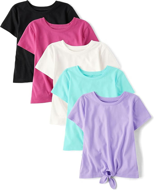 Atlantic Favorites,Girls,Short Sleeve Tie Front Top,Multicolor 5-Pack,Large 9022