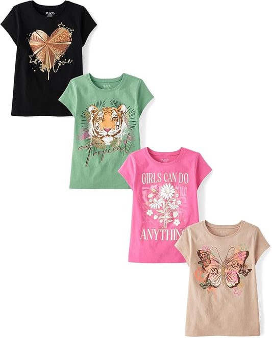 Atlantic Favorites Girls' Animal Short Sleeve Graphic T-Shirts, Multipack 8057