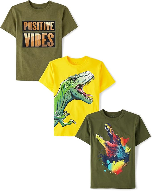 Atlantic Favorites Boys' Dino Short Sleeve Graphic T-Shirts, Multipack 4102