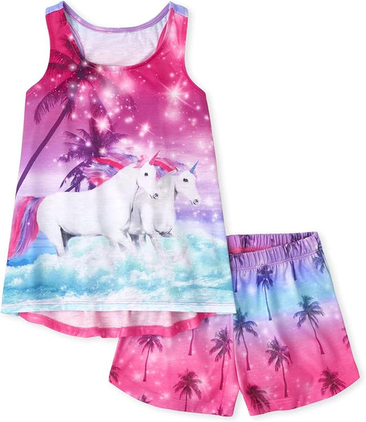 Atlantic Favorites Girls' Sleeveless Tank Top and Short 2 Piece Pajama Set 5968