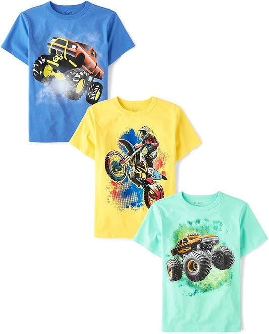 Atlantic Favorites Boys' Vehicle Short Sleeve Graphic T-Shirts, Multipack 6542