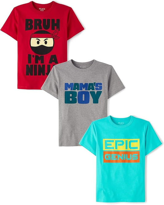 Atlantic Favorites Boys' Assorted Everyday Short Sleeve Graphic T-Shirts, Multipack 1591