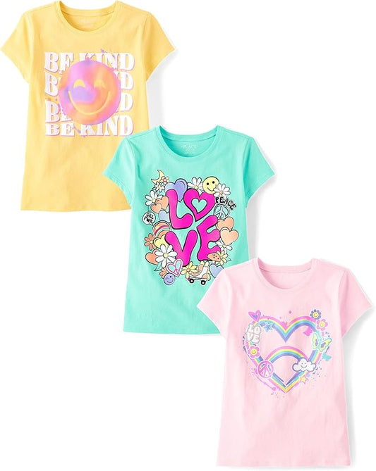 Atlantic Favorites Girls' Kindness, Love, Equality Short Sleeve Graphic T-Shirts,multipacks 4268