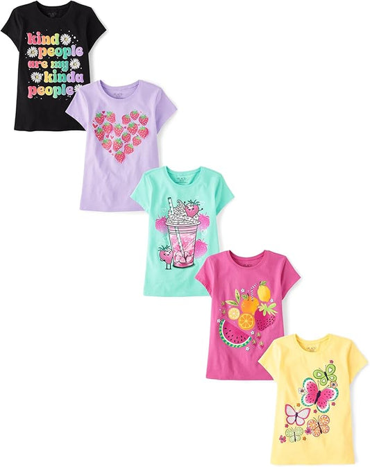 Atlantic Favorites Girls' Assorted Everyday Short Sleeve Graphic T-Shirts,multipacks 6099