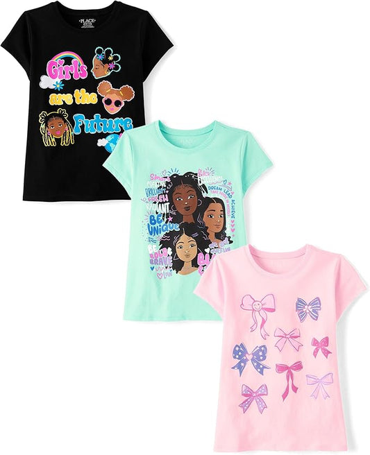 Atlantic Favorites Girls' Assorted Everyday Short Sleeve Graphic T-Shirts,multipacks 7627