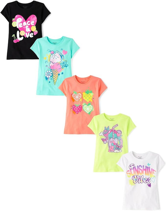 Atlantic Favorites Girls' Assorted Everyday Short Sleeve Graphic T-Shirts,multipacks 9380