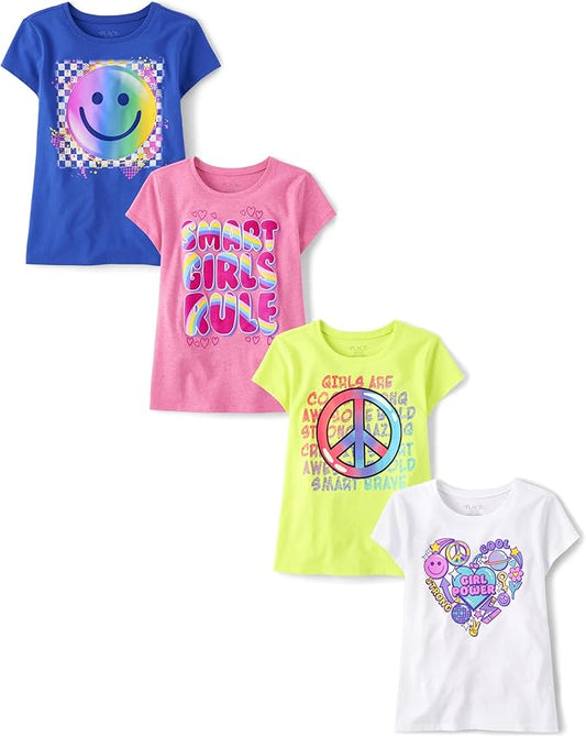Atlantic Favorites Girls' Girl Power Short Sleeve Graphic T-Shirts, Multipack 8341