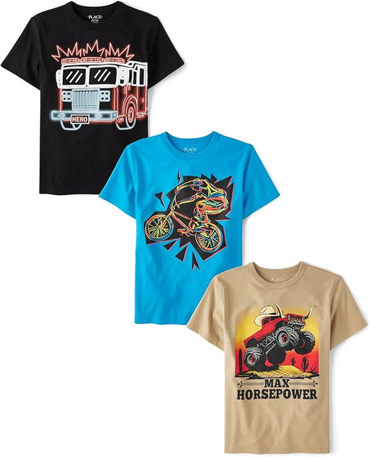 Atlantic Favorites Boys' Vehicle Short Sleeve Graphic T-Shirts, Multipack 3736