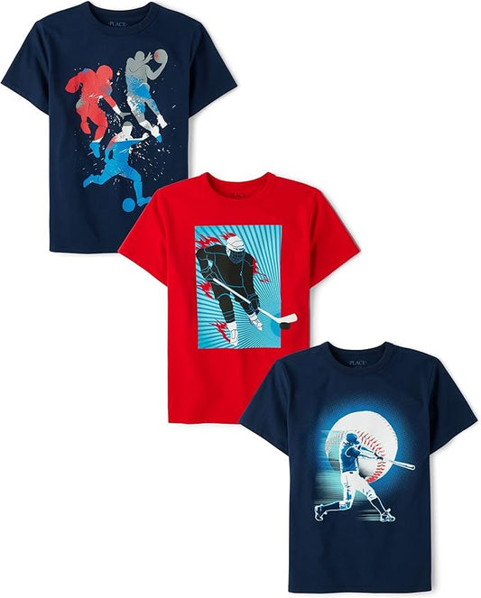 Atlantic Favorites Boys' Sports Short Sleeve Graphic T-Shirts, Multipack 3198