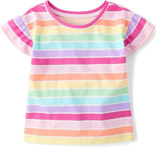 Atlantic Favorites Girls' Short Sleeve Ruffle Print Top 1043