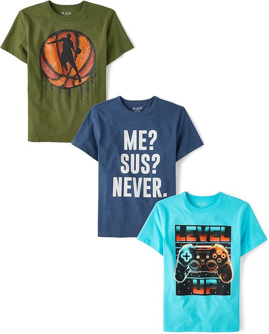 Atlantic Favorites Boys' Gamer Short Sleeve Graphic T-Shirts, Multipack 8542