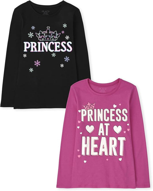 Atlantic Favorites Girls' Assorted Everyday Long Sleeve Graphic T-Shirts, Multipack 1866