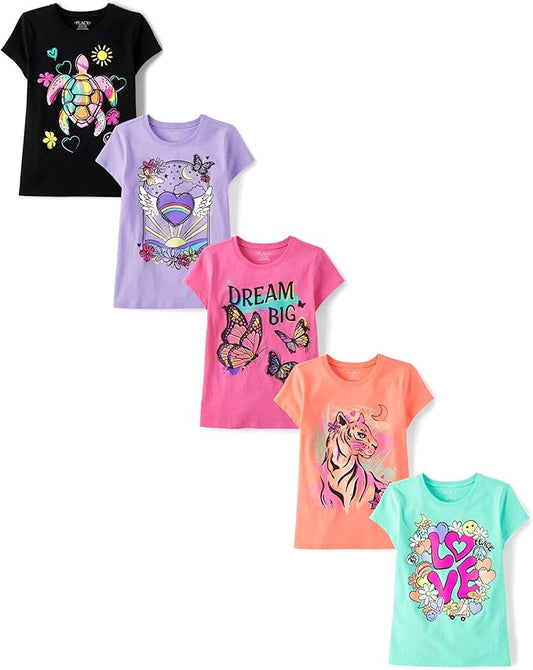 Atlantic Favorites Girls' Assorted Everyday Short Sleeve Graphic T-Shirts,multipacks 2004