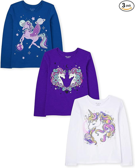Atlantic Favorites,Long Sleeve Graphic T-Shirt 3-Pack,Unicorn/Unicorn/Unicorn in Space,XLarge (14) 3545
