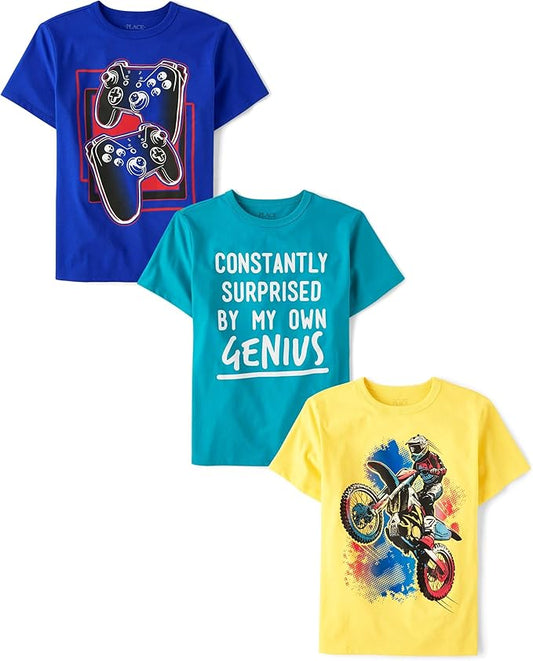 Atlantic Favorites Boys' Assorted Everyday Short Sleeve Graphic T-Shirts, Multipack 3948