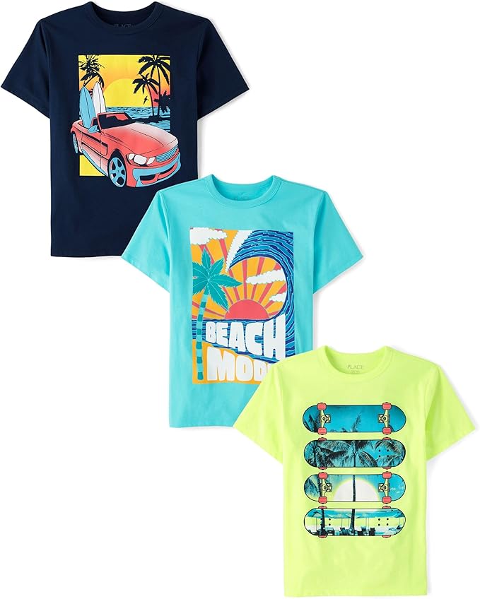 Atlantic Favorites Boys' Assorted Everyday Short Sleeve Graphic T-Shirts, Multipack 6436