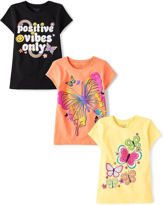 Atlantic Favorites Girls' Butterfly Short Sleeve Graphic T-Shirts, Multipack 6537