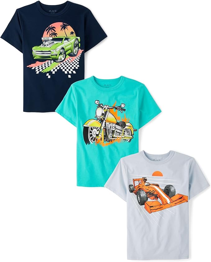 Atlantic Favorites Boys' Vehicle Short Sleeve Graphic T-Shirts, Multipack 2797