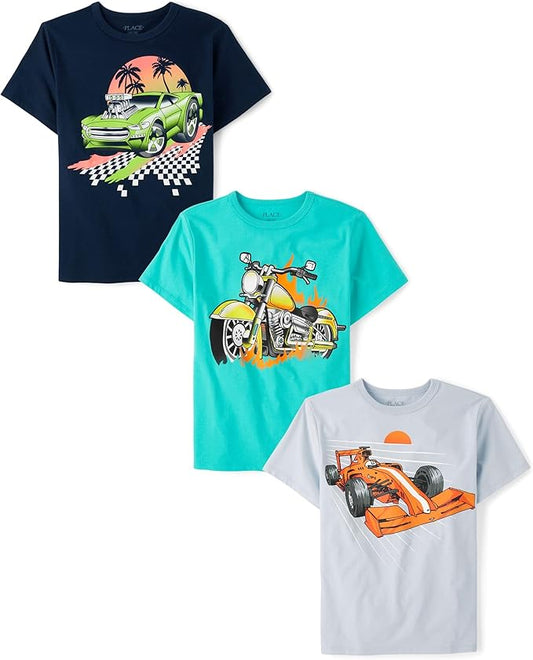Atlantic Favorites Boys' Vehicle Short Sleeve Graphic T-Shirts, Multipack 2797