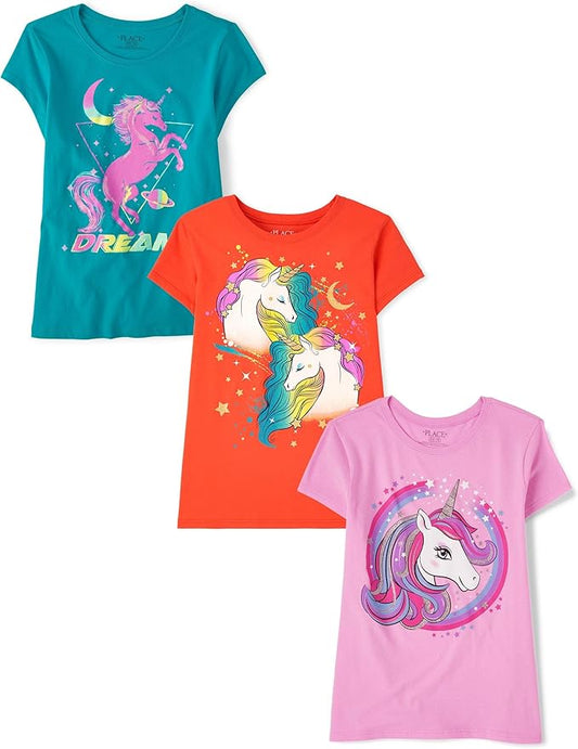 Atlantic Favorites Girls' Unicorn Short Sleeve Graphic T-Shirts, Multipack 1921