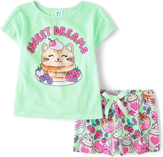 Atlantic Favorites Girls Sleeve Top and Shorts,2 Piece Pajama Set 5353