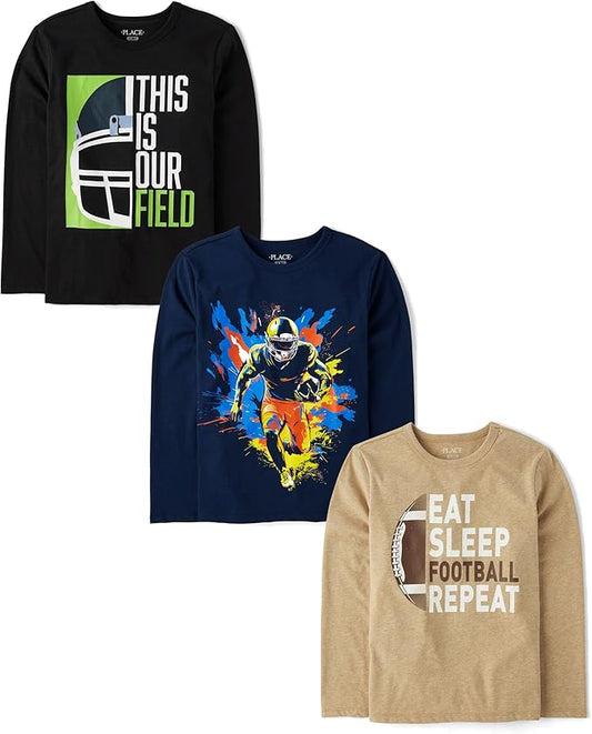 Atlantic Favorites Boys' Sports Long Sleeve Graphic T-Shirts,multipacks 3662