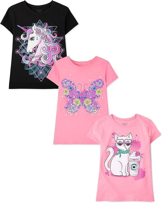 Atlantic Favorites Girls' Animal Short Sleeve Graphic T-Shirts, Multipack 9599